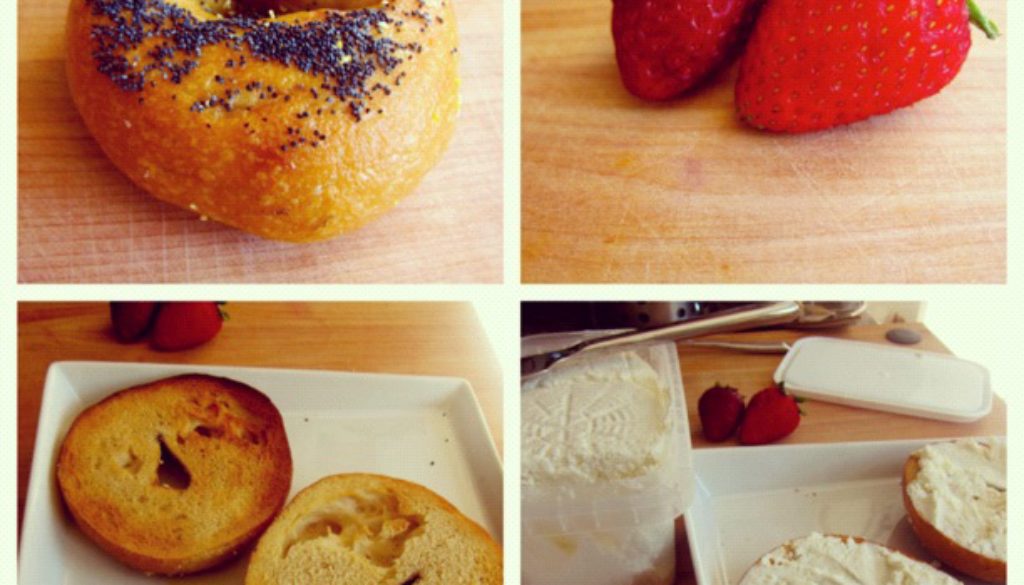 Simple Snack: Bagel with Ricotta, Strawberries, and Lavender Honey