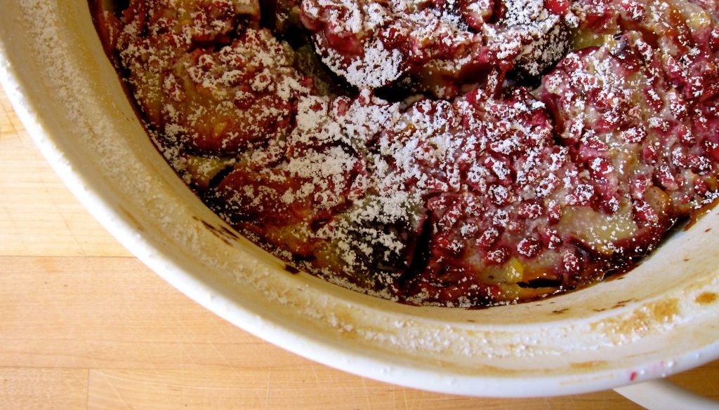 Pluot and Pomegranate Clafoutis